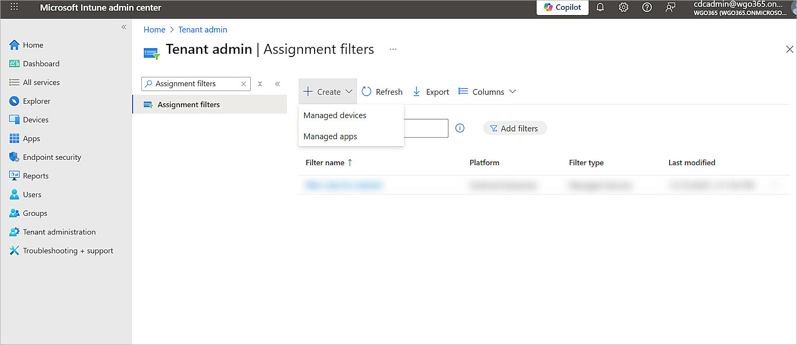 Screenshot of Create New Group in Intune